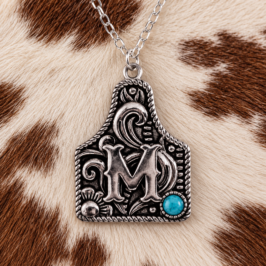 Sterling Silver Cattle Tag Initial Necklace