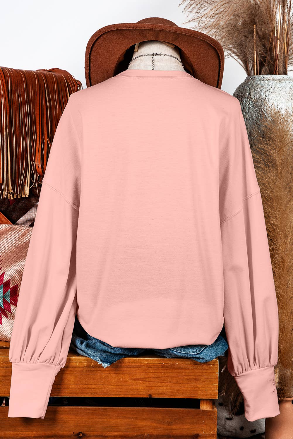 Western Studded Star Oversized Long Sleeve Top