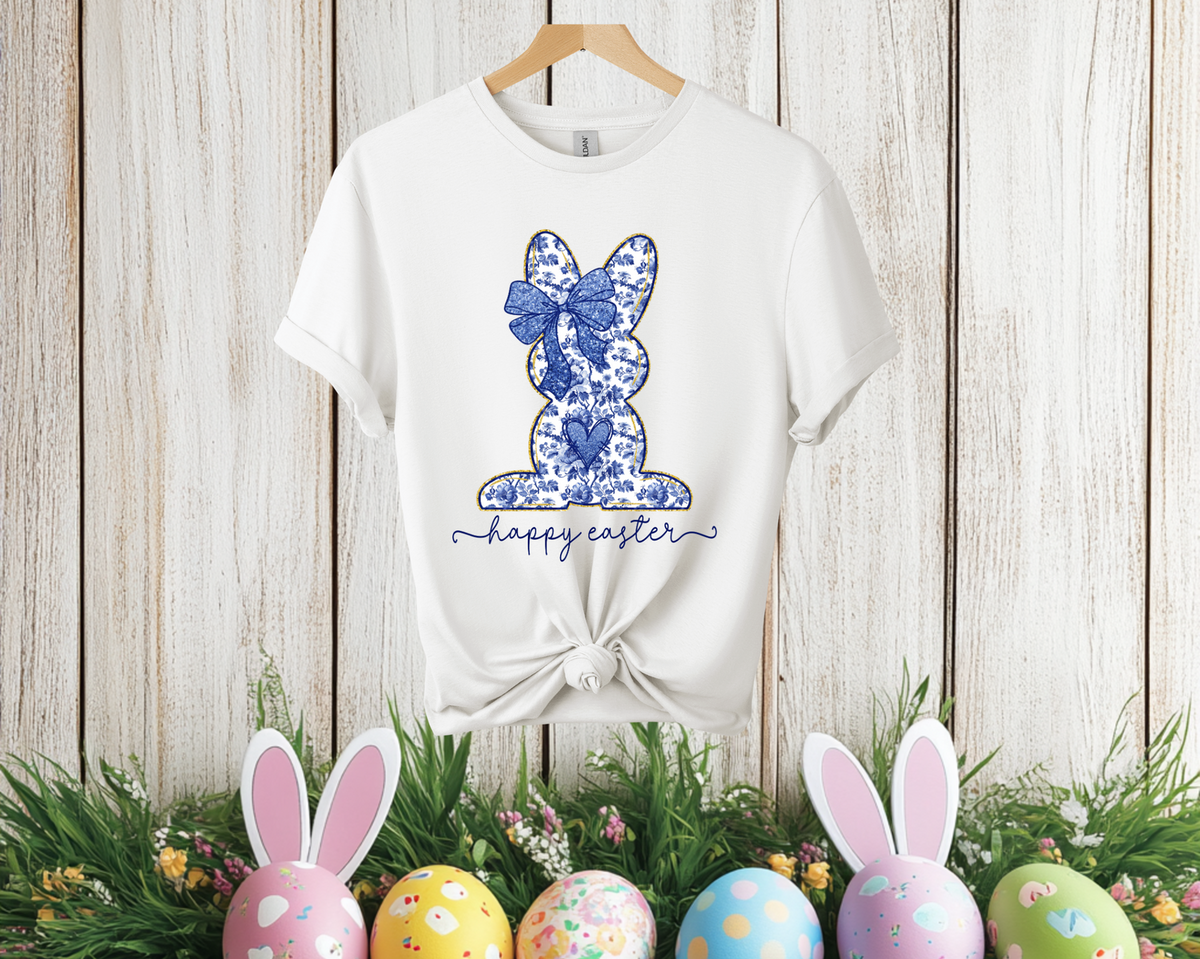 Blue Floral Bunny Easter Tee