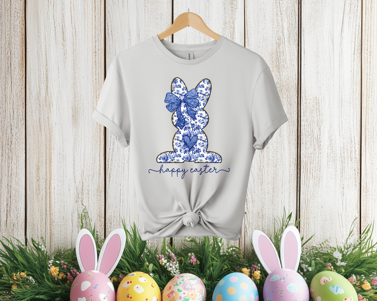 Blue Floral Bunny Easter Tee
