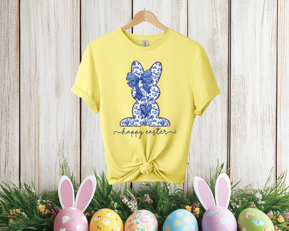 Blue Floral Bunny Easter Tee