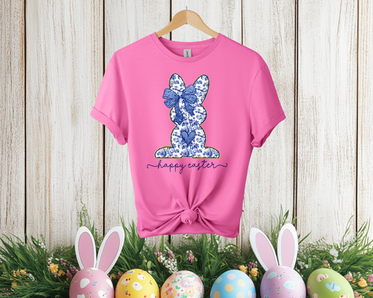 Blue Floral Bunny Easter Tee