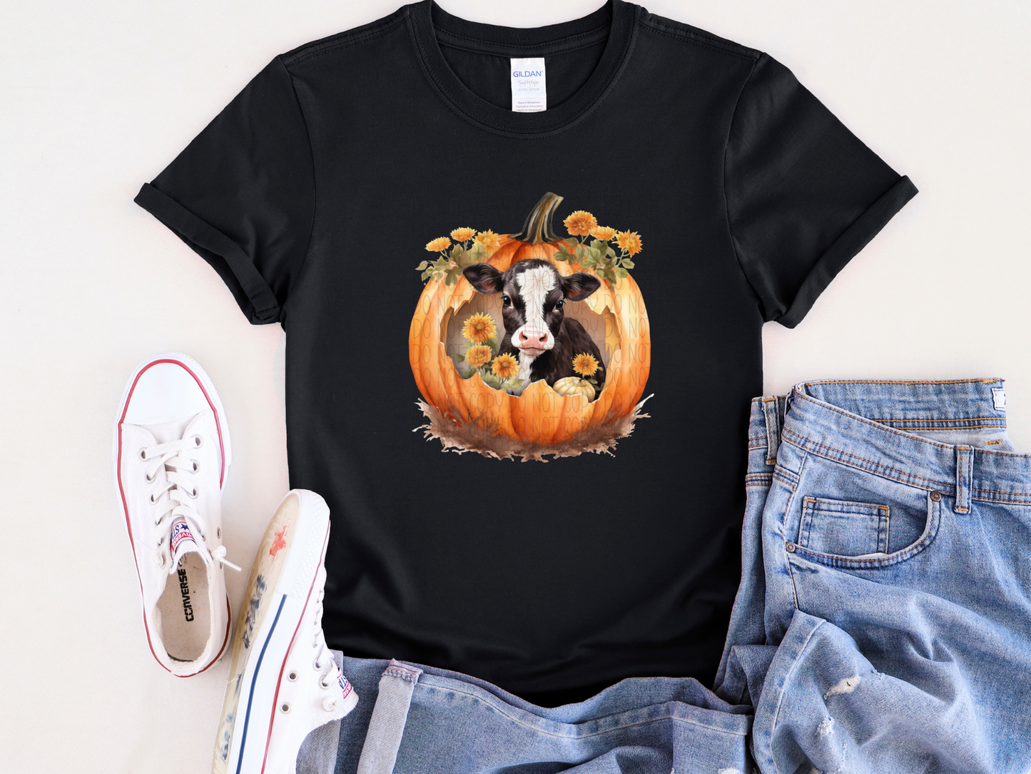 Black & White Cow in Pumpkin Tee