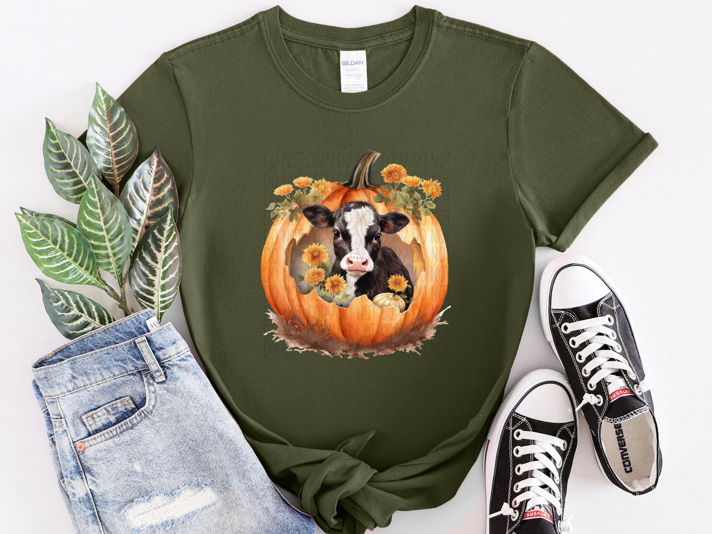 Black & White Cow in Pumpkin Tee