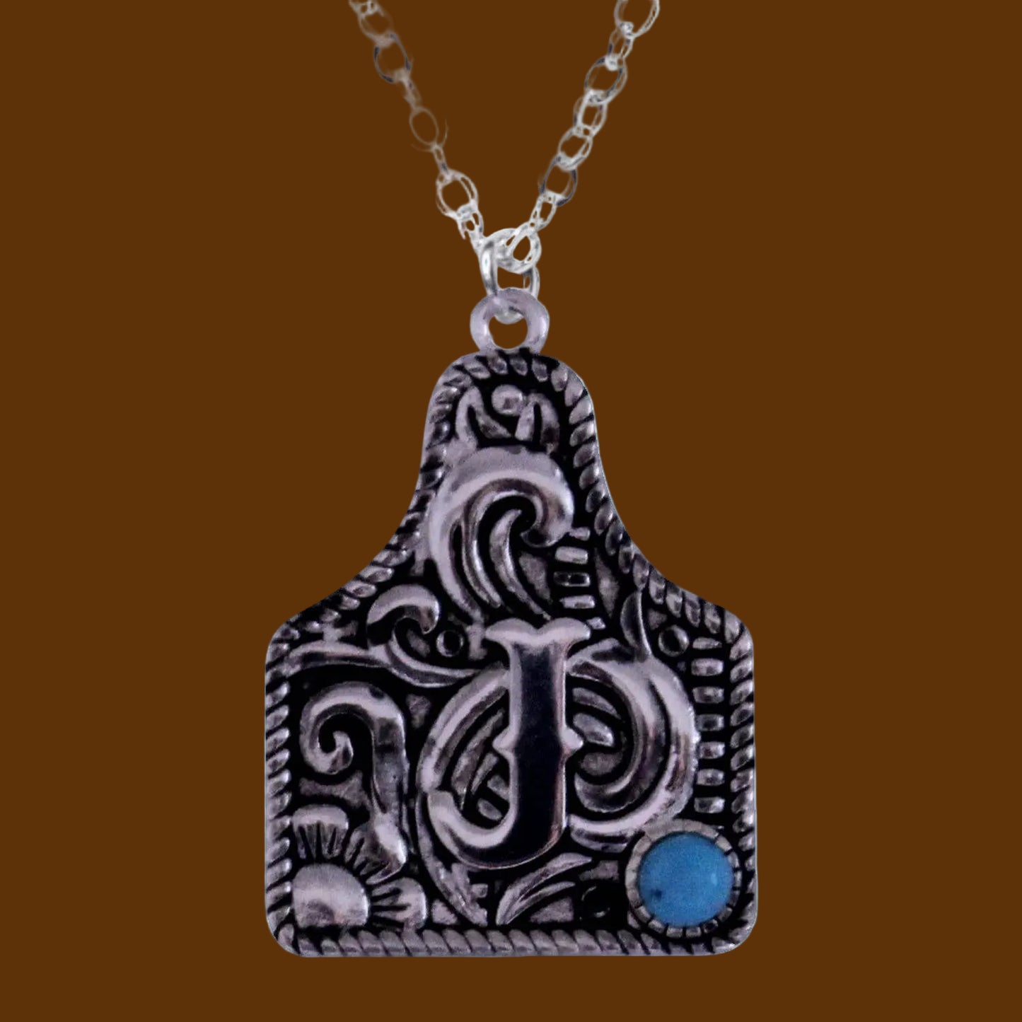 Sterling Silver Cattle Tag Initial Necklace