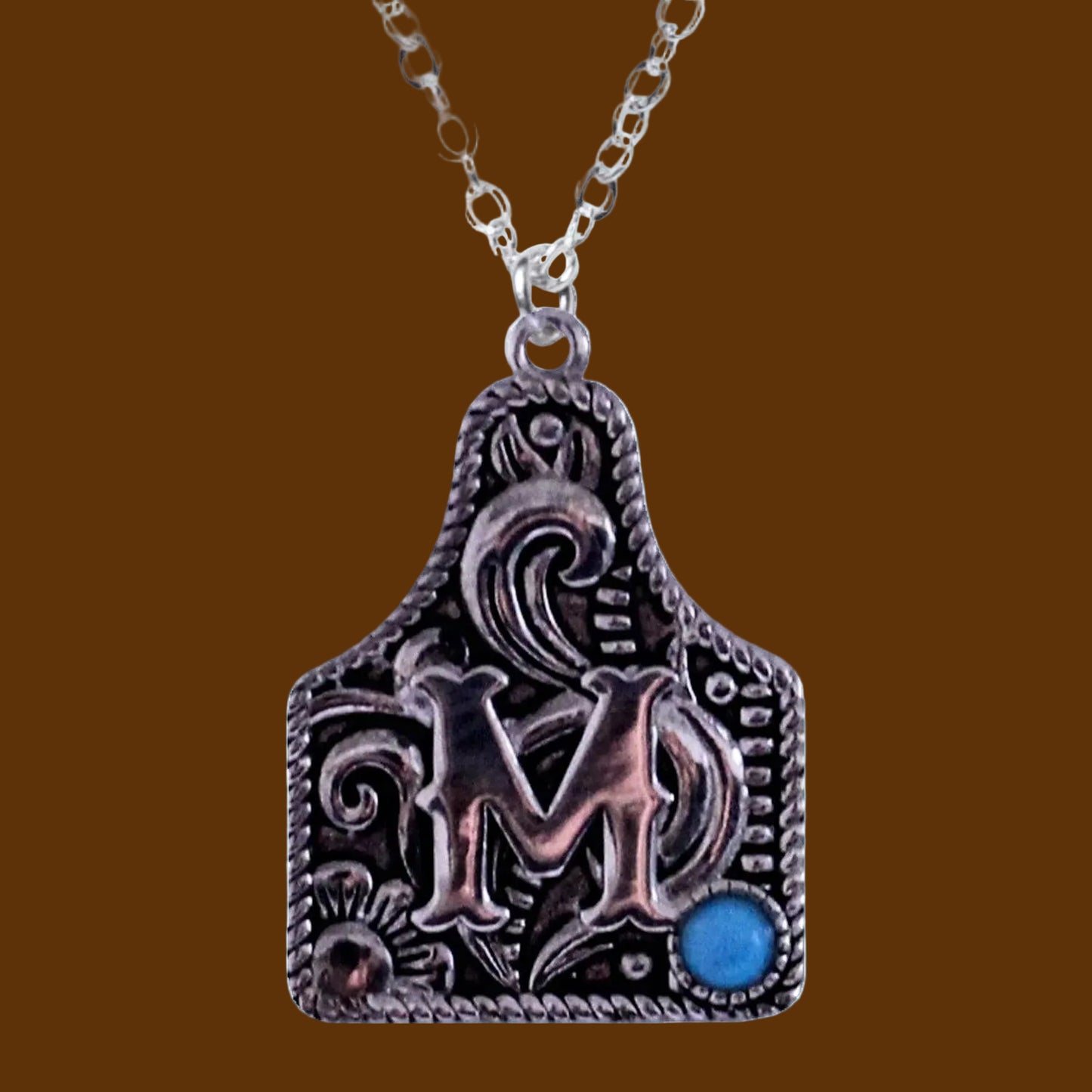 Sterling Silver Cattle Tag Initial Necklace