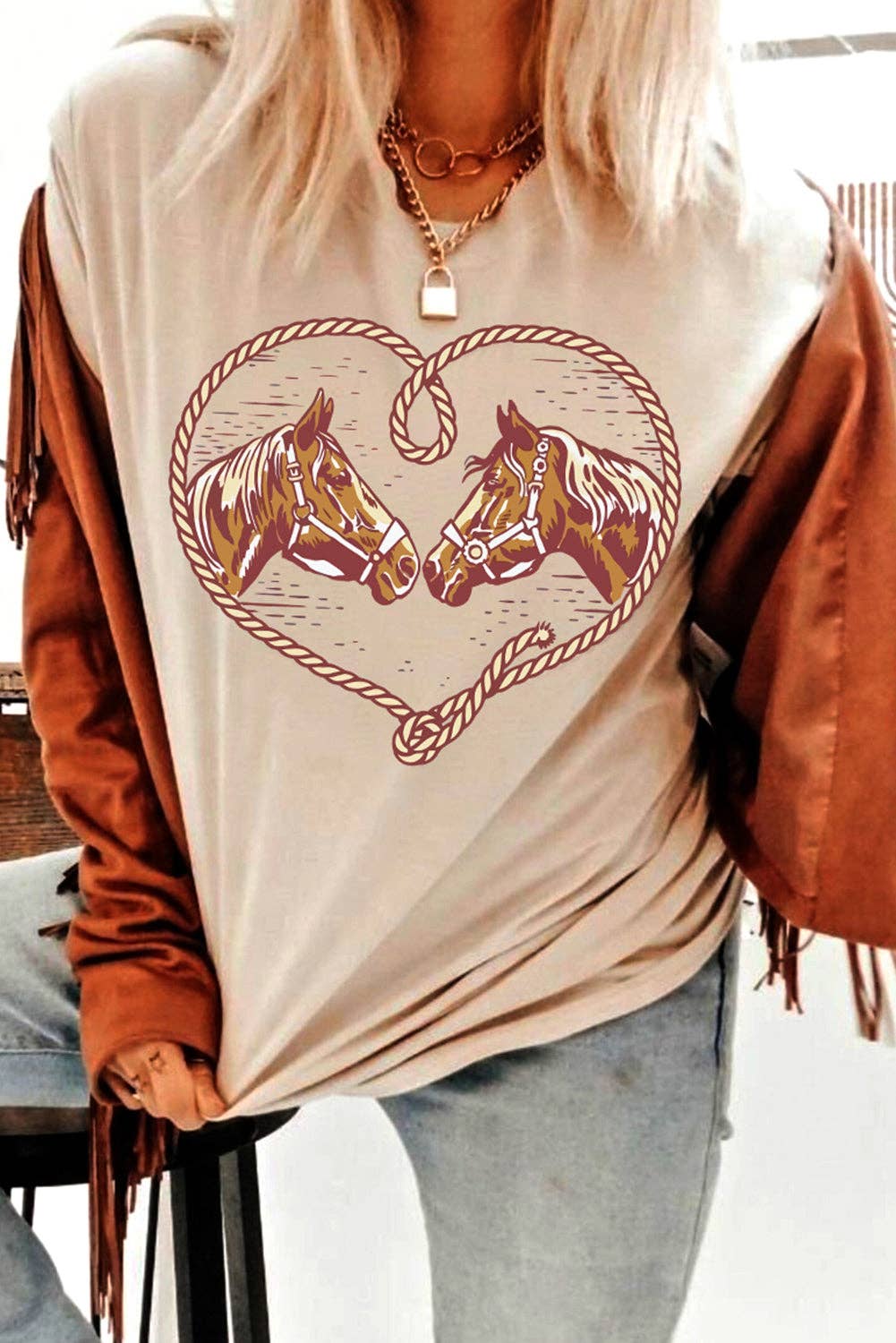 Horses in Rope Heart T Shirt