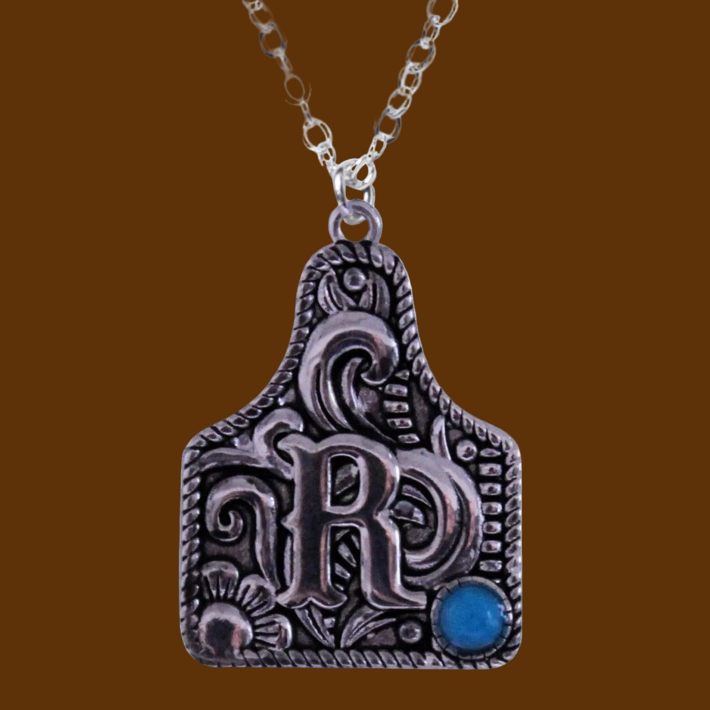 Sterling Silver Cattle Tag Initial Necklace