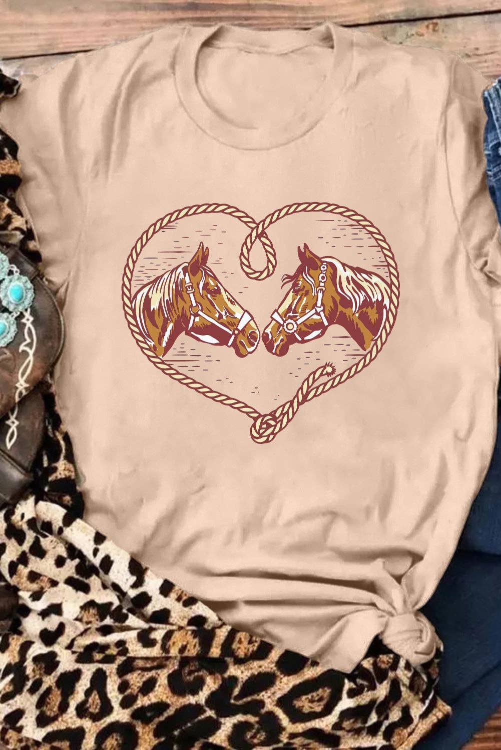 Horses in Rope Heart T Shirt