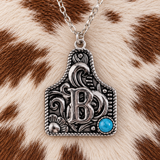 Cattle Tag Initial Necklace - Sterling Silver