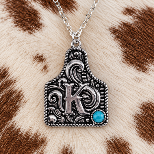 Sterling Silver Cattle Tag Initial Necklace
