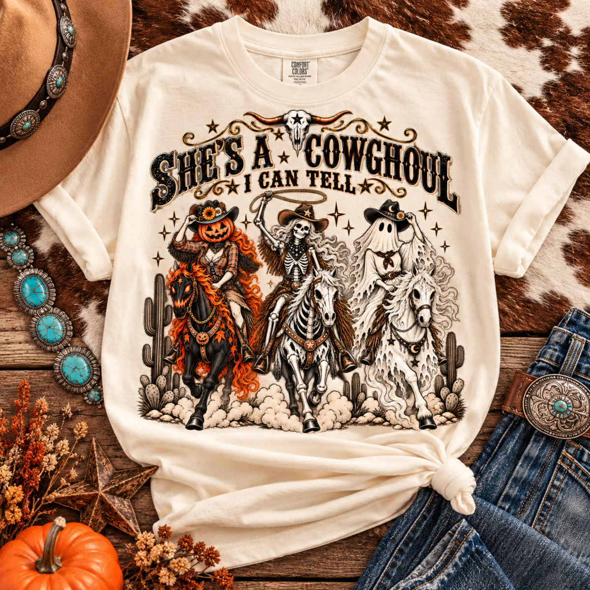She's a Cowghoul, I Can Tell – Western Halloween Graphic Tee