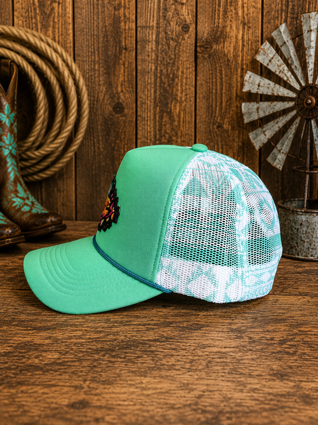 Howdy Aztec Mesh Trucker Cap – Turquoise