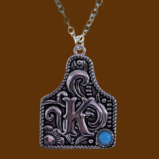 Sterling Silver Cattle Tag Initial Necklace
