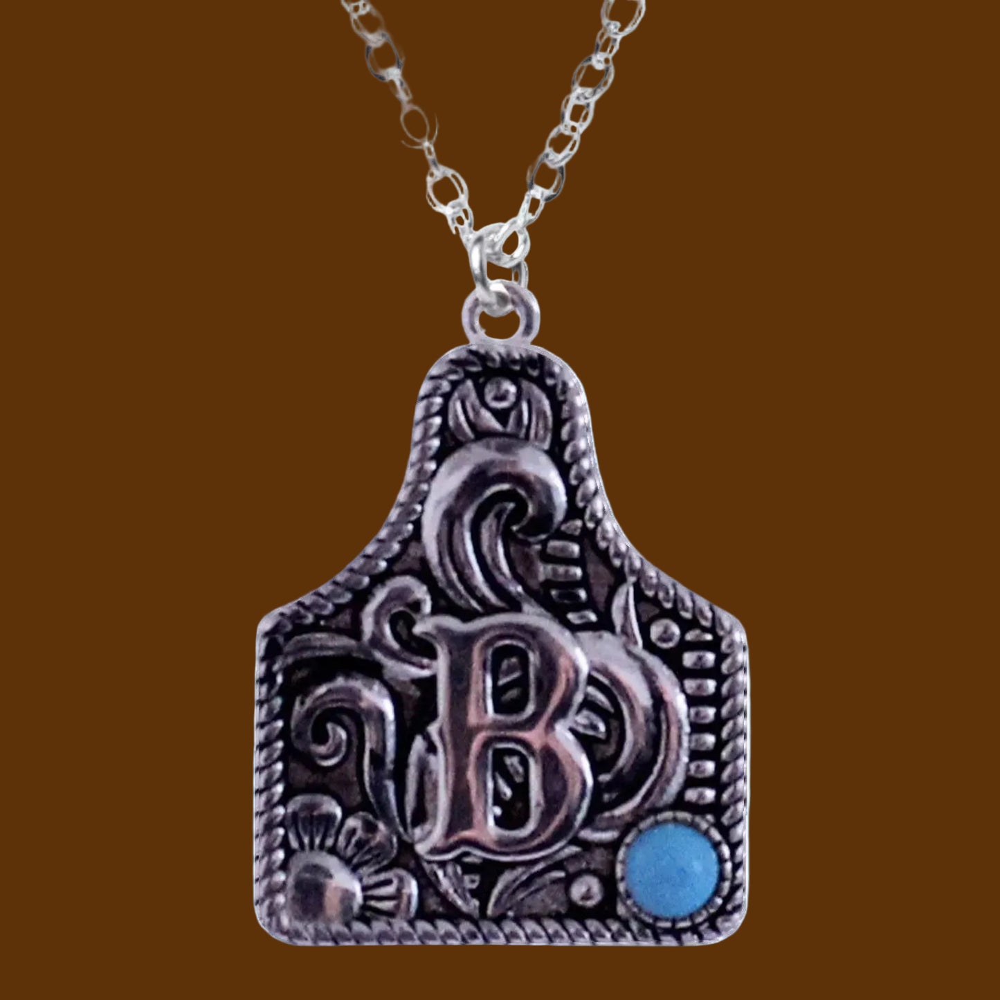 Sterling Silver Cattle Tag Initial Necklace